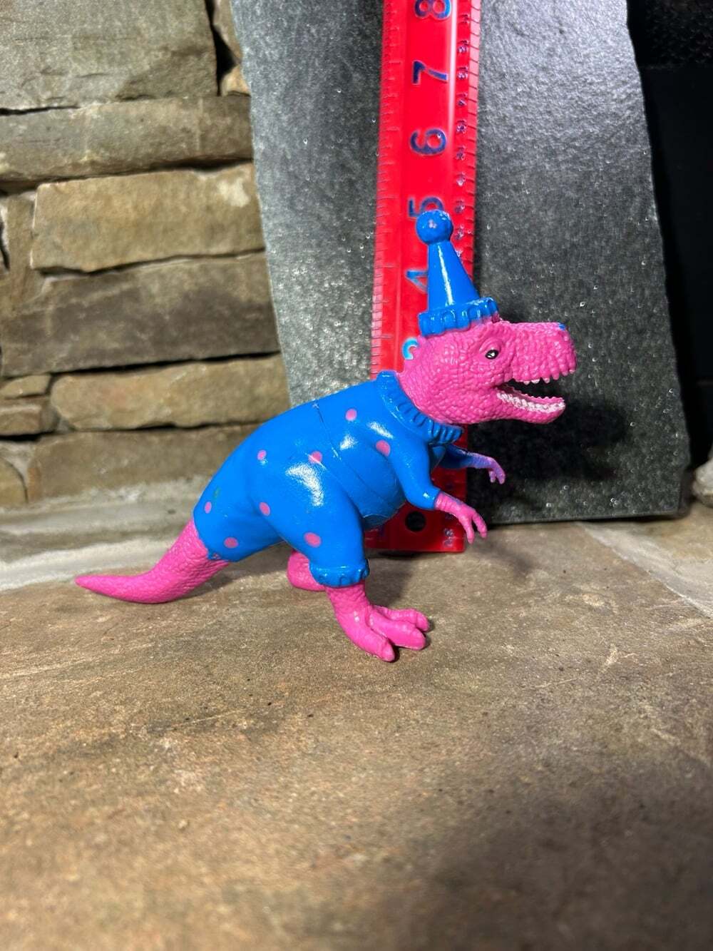 Pink and Blue Birthday T-Rex Cake Topper plastic